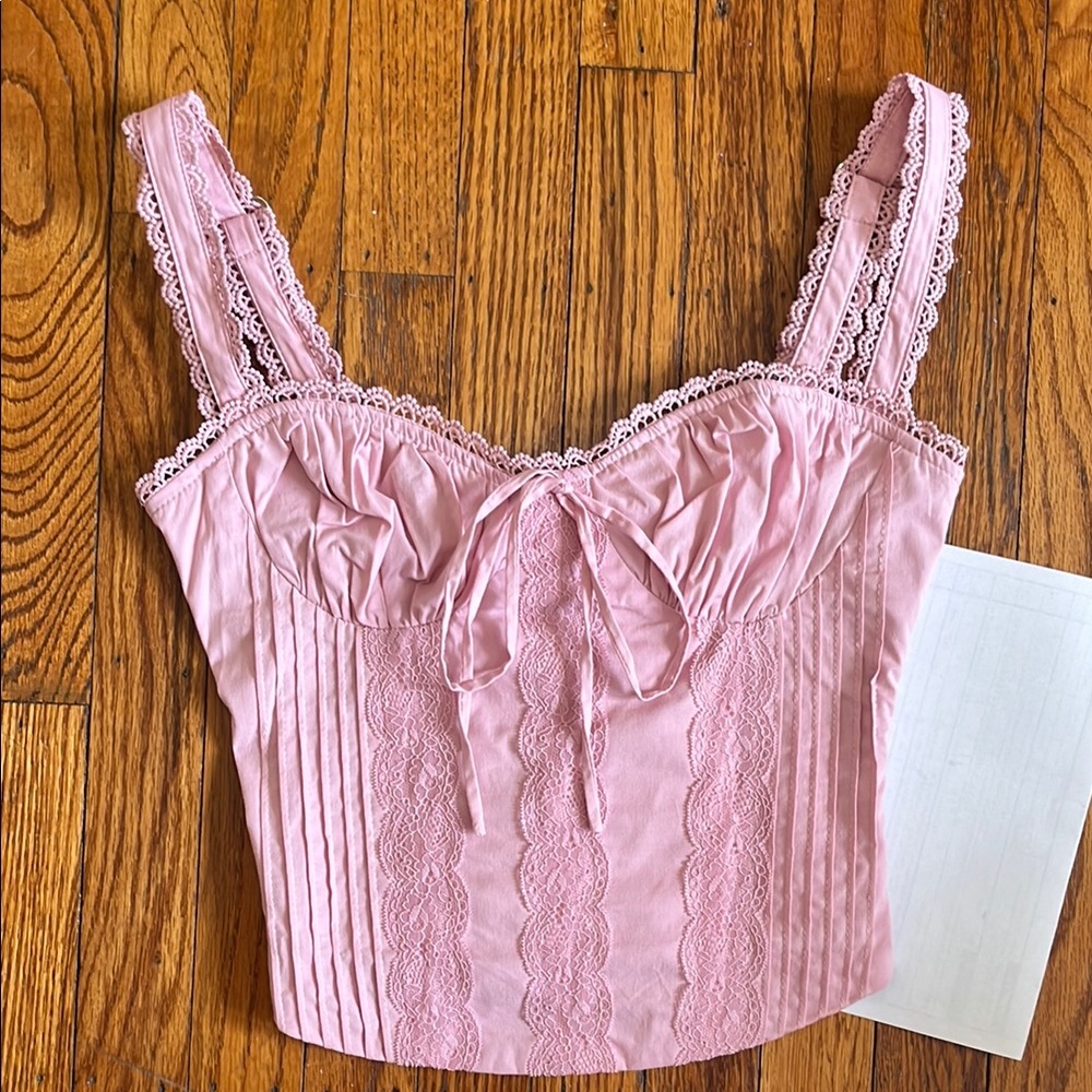 Pink Lace Detailed Corset Top